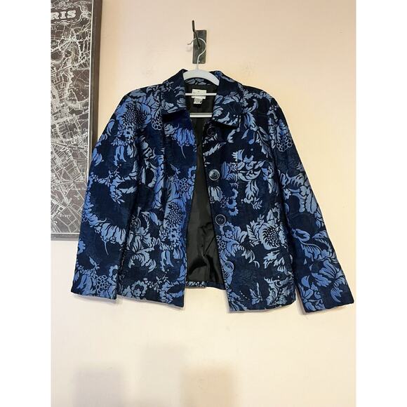 CHICOS Stefi Jacquard Brocade Jacket •0/ XS• Navy Blue 3/4 Blazer Coat Steffi - Picture 7 of 7